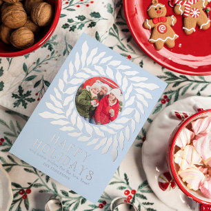 Bold Botanical Two Photo Holidays Foil Holiday Card