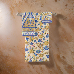 Bold Botanical  Yellow Blue Pattern Bath Towel Set