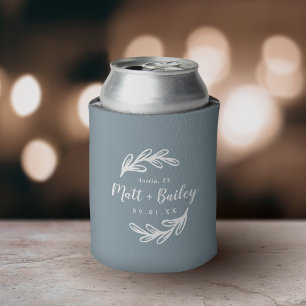 Bold Branch Wedding Monogram   Dusty Blue Can Cooler