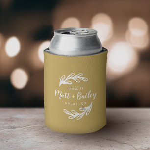 Bold Branch Wedding Monogram Mustard Yellow Can Cooler