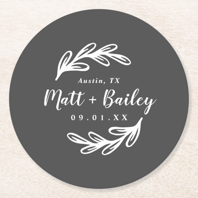 Bold Branch Wedding Monogram Round Paper Coaster (Front)