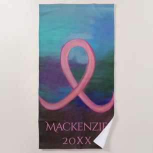 Bold Breast Cancer Awareness Pink Ribbon Abstract Beach Towel