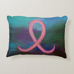 Bold Breast Cancer Awareness Pink Ribbon Abstract Decorative Cushion