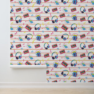Bold Bright 1990s Music Pattern Wallpaper