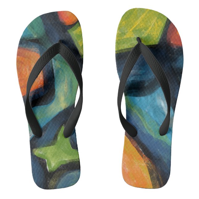 Bold Bright & Black Abstract Flip Flops (Footbed)