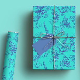 Bold & Bright Blue and Navy Wildflower Wrapping Paper Sheet