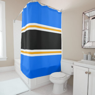 Bold Bright Blue Black White Yellow Orange Stripes Shower Curtain