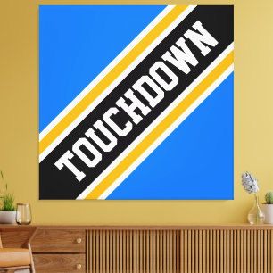 Bold Bright Blue Yellow Black TOUCHDOWN Stripes Canvas Print