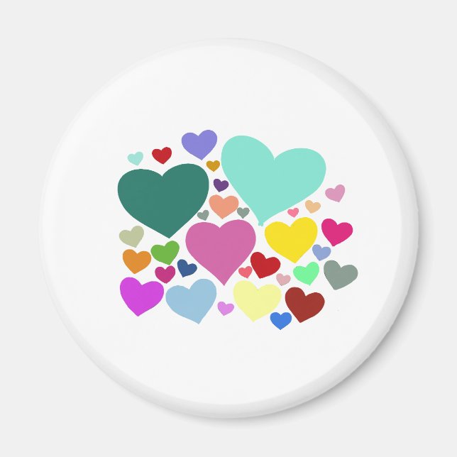 Bold bright colourful hearts magnet (Front)
