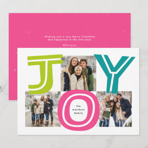Bold bright colourful joy three photo Christmas Holiday Card