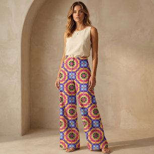 Bold Bright Colourful Retro Geometric Tile Pattern Fabric