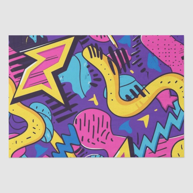 Bold Bright Colours 90s Abstract Funky Art Pattern Tissue Paper (Front)