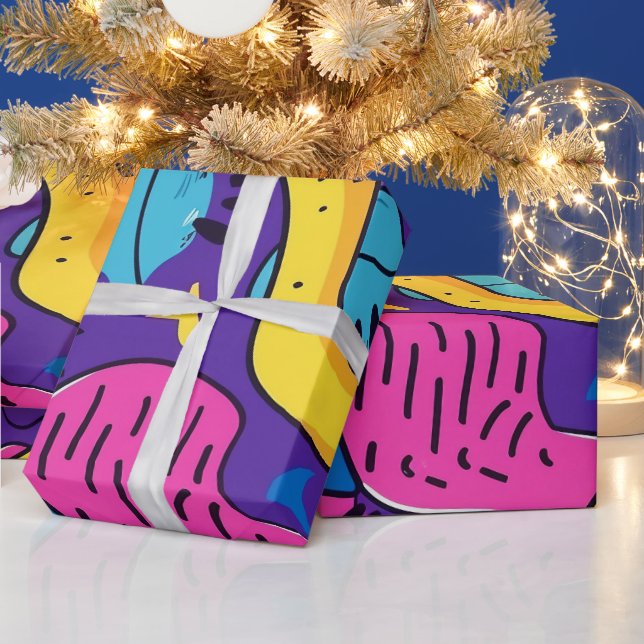 Bold Bright Colours 90s Abstract Funky Art Pattern Wrapping Paper (Holidays)