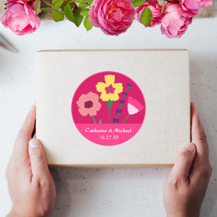 Bold & Bright Fuchsia Pink Colourful Floral Weddin Classic Round Sticker