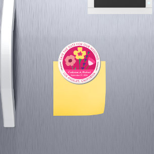 Bold & Bright Fuchsia Pink Floral Save The Date Magnet