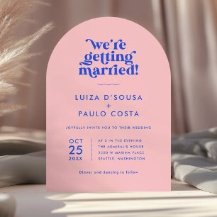 Bold Bright Modern Pink + Blue Wedding Invitation