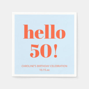Bold Bright Modern Retro Blue Orange 50th Birthday Napkin