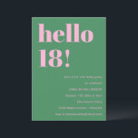 Bold Bright Modern Retro Pink Green 18th Birthday Invitation<br><div class="desc">This modern birthday invitation in pink and green pairs bold, playful typography with a fresh, retro-inspired color combination for a statement-making look. The clean layout highlights the milestone age while keeping the overall design fun, stylish, and easy to read. Ideal for 18th birthdays and other adult celebrations, from casual gatherings...</div>