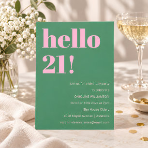 Bold Bright Modern Retro Pink Green 21st Birthday Invitation