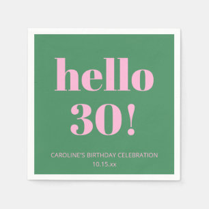 Bold Bright Modern Retro Pink Green 30th Birthday Napkin