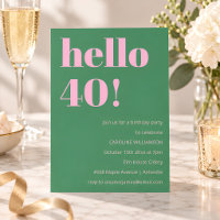 Bold Bright Modern Retro Pink Green 40th Birthday