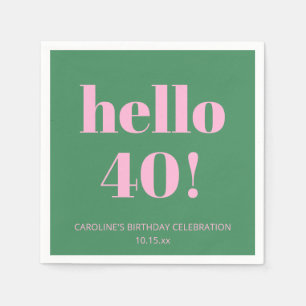 Bold Bright Modern Retro Pink Green 40th Birthday Napkin