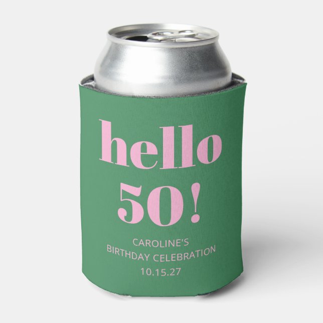 Bold Bright Modern Retro Pink Green 50th Birthday Can Cooler (Can Front)