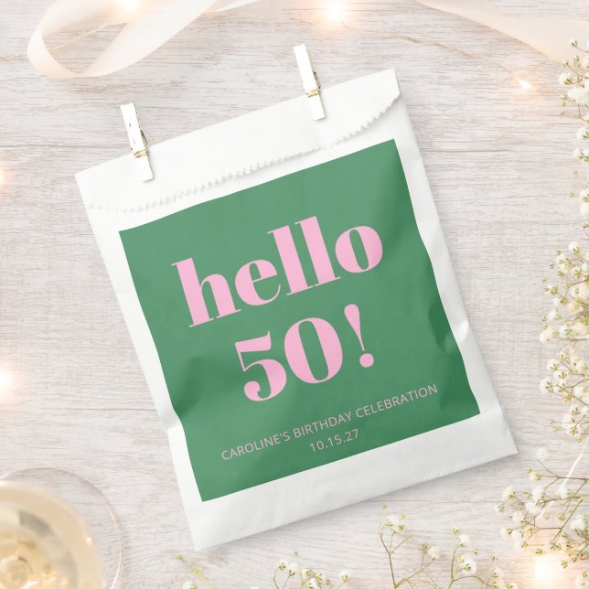 Bold Bright Modern Retro Pink Green 50th Birthday Favour Bags (Clipped)