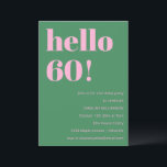 Bold Bright Modern Retro Pink Green 60th Birthday Invitation<br><div class="desc">This modern birthday invitation in pink and green pairs bold, playful typography with a fresh, retro-inspired color combination for a statement-making look. The clean layout highlights the milestone age while keeping the overall design fun, stylish, and easy to read. Ideal for 60th birthdays and other adult celebrations, from casual gatherings...</div>