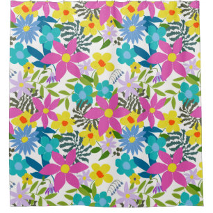 Bold bright modern stylish tropical flower pattern shower curtain