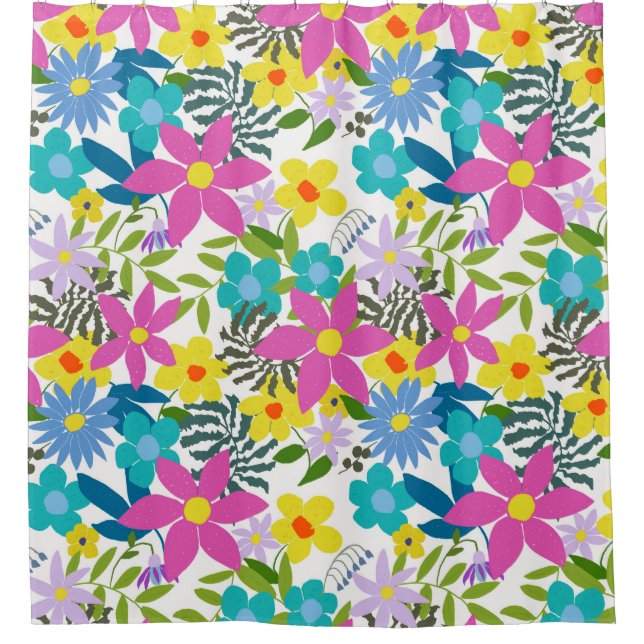 Bold bright modern stylish tropical flower pattern shower curtain (Front)