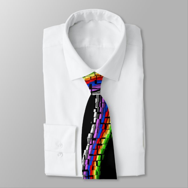bold bright multicolor tile tie on black (Tied)