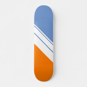 Bold Bright Orange Light Blue White Racing Stripes Skateboard
