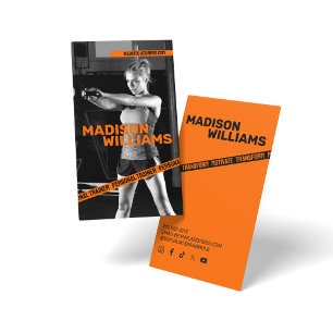 Bold Bright Orange Personal Trainer Photo Business Card