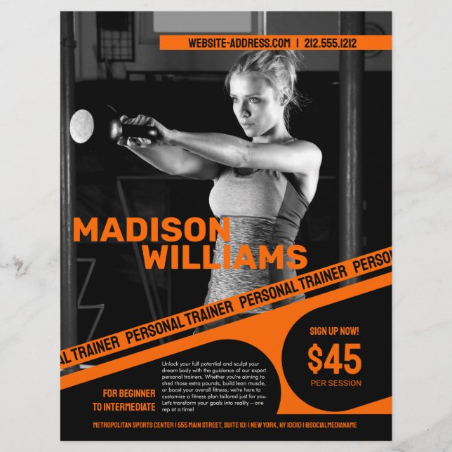 Bold Bright Orange Personal Trainer Photo Flyer (Front)