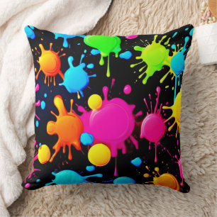 Bold & Bright Paint Splashes Cushion