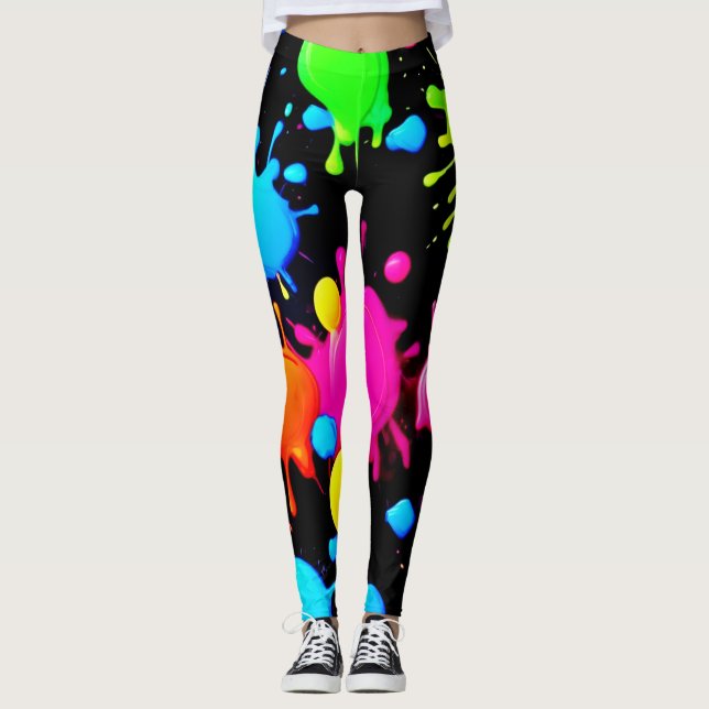 Bold & Bright Paint Splashes Leggings (Front)
