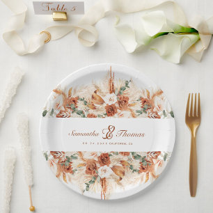 Bold Bright Pampas Floral Wedding Paper Plate