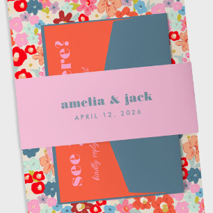 Bold Bright Pink and Blue Typography Wedding Invitation Belly Band