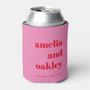 Bold Bright Pink and Red Retro Custom Wedding Can Cooler