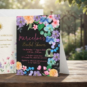 Bold bright pink floral watercolor bridaI Invitation