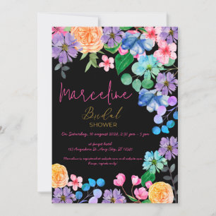 Bold bright pink floral watercolor bridaI Invitation