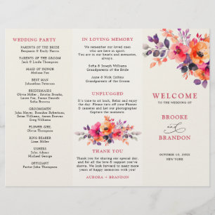 Bold Bright Pink Orange Tri fold wedding Program