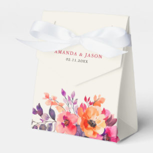 Bold Bright Pink Orange Watercolor Floral Wedding Favour Box