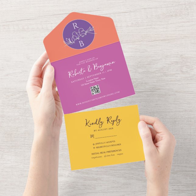 Bold Bright Pink Wedding All In One Invitation (Tearaway)