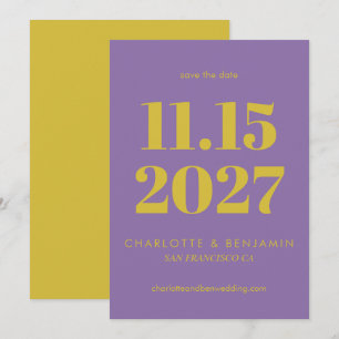 Bold Bright Purple and Yellow Typography Modern Save The Date