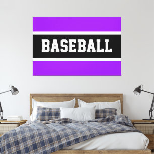 Bold Bright Purple Black White BASEBALL Stripes Canvas Print