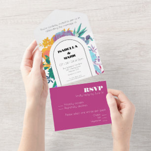 Bold & Bright Rainbow Floral Budget Savvy Wedding All In One Invitation
