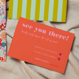 Bold Bright Red and Pink Simple RSVP Wedding