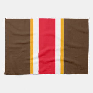Bold Bright Red Cocoa White Yellow Racing Stripes Tea Towel